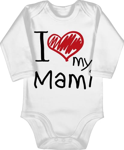 Baby Body langarm Mädchen Junge - Mama - I love my Mami - 3/6 Monate - Weiß - muddi beste strampler mamas mum babybody mutter mom baby-kleidung muttertagsgeschenk moms babykleidung mommy bild von Shirtracer