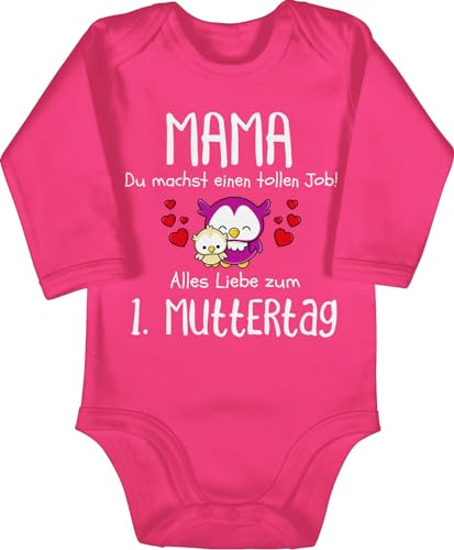 Baby Body langarm Mädchen Junge - 1. Muttertag I Mama du machst einen tollen Job - 3/6 Monate - Fuchsia - 1.muttertag bodys muttertagsstrampler muttertagsbody muttertagsgeschenke happy mothersday von Shirtracer