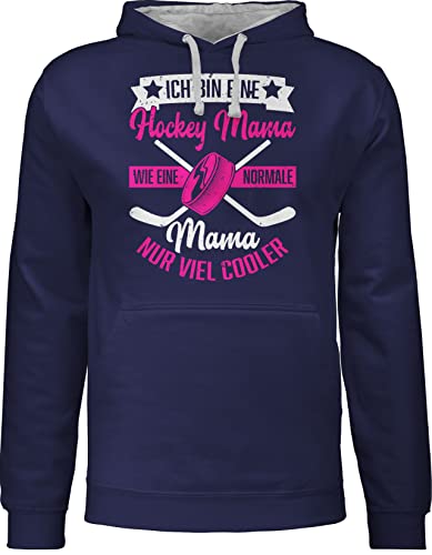 Pullover Herren Frauen Hoodie Kontrast zweifarbig - Damen - Ich bin eine Hockey Mama - wie eine normale Mama nur viel cooler - weiß/fuchsia - M - Navy Blau/Grau meliert - muttertagsgeschenk für von Shirtracer