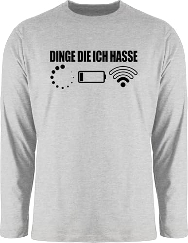Langarmshirt Herren Langarm Shirt - Nerd Geschenke - Dinge die ich Hasse - schwarz - M - Grau meliert - Longsleeve sprüche Geeks Outfit zocker Tshirt Geschenk zocken Gamer langarmherrenshirt von Shirtracer