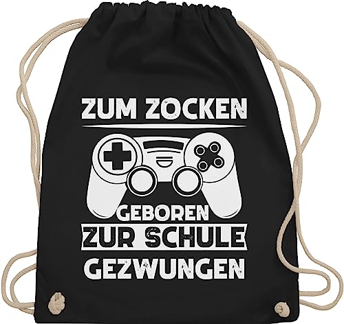 Turnbeutel Rucksack - Nerd Geschenke - Zum zocken geboren Schule gezwungen - Unisize - Schwarz - zocker gamer zock beutel für geek game stoffbeutel jungen nerds gaming juterucksäcke geeks geming von Shirtracer