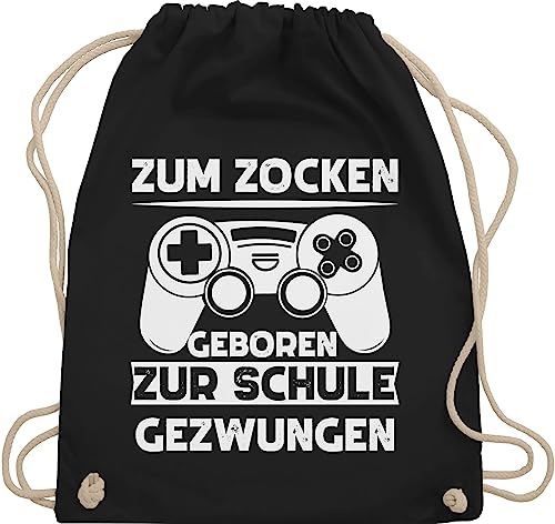 Turnbeutel Rucksack - Nerd Geschenke - Zum zocken geboren Schule gezwungen - Unisize - Schwarz - zocker gamer zock juterucksäcke für geek game turnsack jungen nerds gaming gymsack geeks geming von Shirtracer