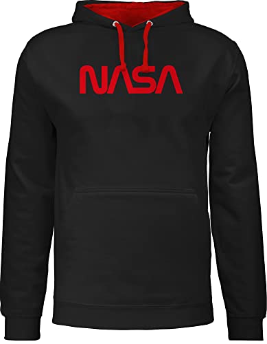 Pullover Herren Frauen Hoodie Kontrast zweifarbig - Nerd Geschenke - Nasa - Raumfahrt Astronaut Mondlandung Weltraum - L - Schwarz/Rot - bluza meska hodi geschenk damen pulli hodies kapuzenpullover von Shirtracer