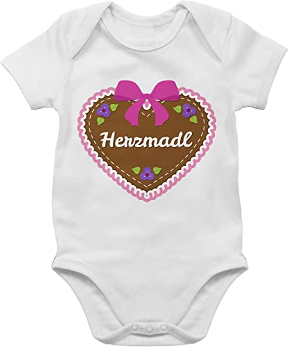 Baby Body Junge Mädchen - Kompatibel Oktoberfest Outfit - Herzmadl mit Lebkuchenherz - 6/12 Monate - Weiß - bodies bayern oktoberfest- babybody kurzarm trachten bayerisches babystrampler oktober von Shirtracer