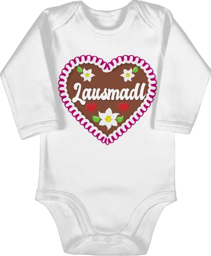 Baby Body langarm Mädchen Junge - Kompatibel mit Oktoberfest Outfit - Lausmadl Lebkuchenherz - 3/6 Monate - Weiß - bayrischer strampler trachtenbody bayrisch lebkuchenherzen babybody von Shirtracer