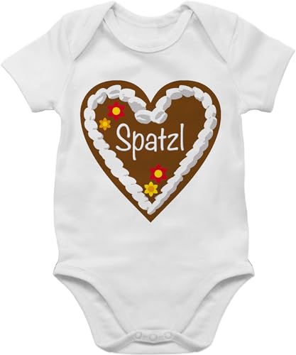 Baby Body Junge Mädchen - Kompatibel mit Oktoberfest Outfit - Lebkuchenherz Spatzl - 3/6 Monate - Weiß - tracht kurzarmbody oktober bayrische kurzarm bodys baby+body+bayern bayerisch bodies von Shirtracer