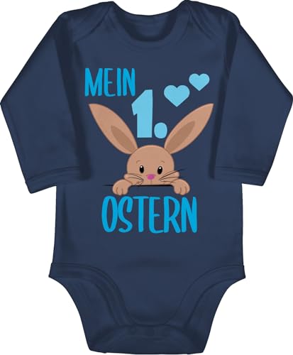 Baby Body langarm Mädchen Junge - Ostergeschenke - Mein 1. Ostern Hase I Mein erstes Ostern I Easter - 3/6 Monate - Navy Blau - osterkleidung osteroutfit ostermotiv 1 strampler outfit osterbody von Shirtracer