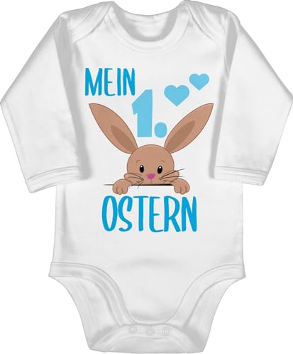 Baby Body langarm Mädchen Junge - Ostergeschenke - Mein 1. Ostern Hase I Mein erstes Ostern I Easter - 6/12 Monate - Weiß - osterkleidung osteroutfit ostermotiv 1 strampler outfit osterbody oster von Shirtracer