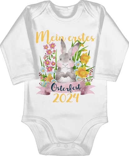 Baby Body langarm Mädchen Junge - Ostergeschenke Ostern - Mein erstes Osterfest 2024 - 6/12 Monate - Weiß - easter outfit osterkleinigkeiten my first langarmbody hase 1. oster ostersachen 1 bodys von Shirtracer