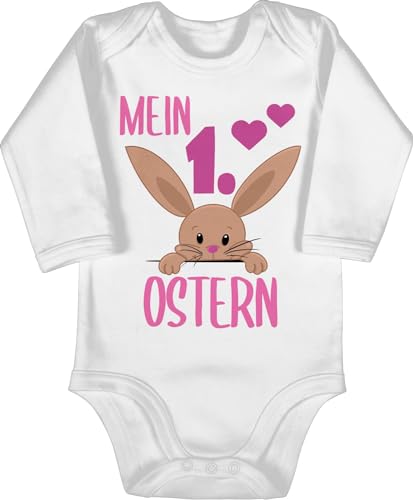 Baby Body langarm Mädchen Junge - Ostergeschenke - Mein 1. Ostern süßer Hase I Mein erstes Ostern I Osterhase süß - 3/6 Monate - Weiß - my first easter outfit osteroutfit ostermotiv 1 von Shirtracer