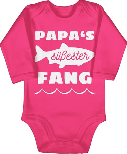Baby Body langarm Mädchen Junge - Geschenk zum Vatertag - Papas süßester Fang - 6/12 Monate - Fuchsia - babybody mit spruch papa vatertagsbody papatagsgeschenk dad strampler von Shirtracer
