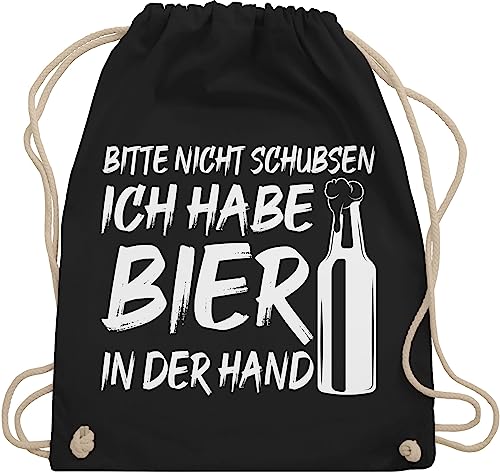 Turnbeutel Rucksack - Party & Alkohol Damen - Bitte nicht schubsen ich habe Bier in der Hand - Unisize - Schwarz - bierliebhaber geschenke saufrucksack sauf säufer beutel für biertrinker von Shirtracer