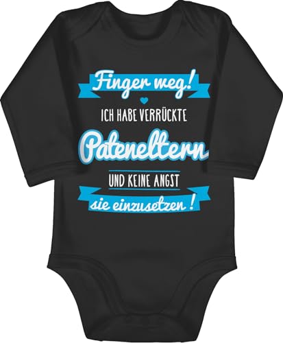 Baby Body langarm Mädchen Junge - Patenonkel - Finger weg! - Ich habe verrückte Pateneltern - blau - 3/6 Monate - Schwarz - pate bodies paten baby-kleidung goti langarmbody taufpate babystrampler von Shirtracer