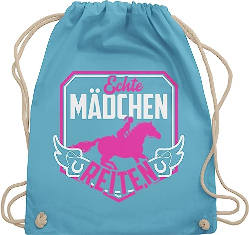 Shirtracer Turnbeutel Rucksack - Pferde Geschenk und Zubehör - Echte Mädchen reiten Fuchsia/Weiß - Unisize - Hellblau - pferdegeschenkartikel pferdebeutel reitsport sportbeutel reiterzubehör zum von Shirtracer