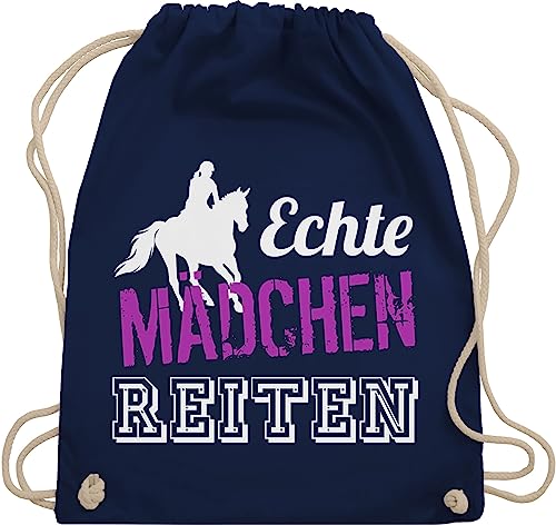 Turnbeutel Rucksack - Pferde und Zubehör - Echte Mädchen Reiten - Geschenk Reiterin Pferdegeschenke Reiten - Unisize - Navy Blau - turn beutel geschenke für pferdemädchen sprüche sportbeutel von Shirtracer