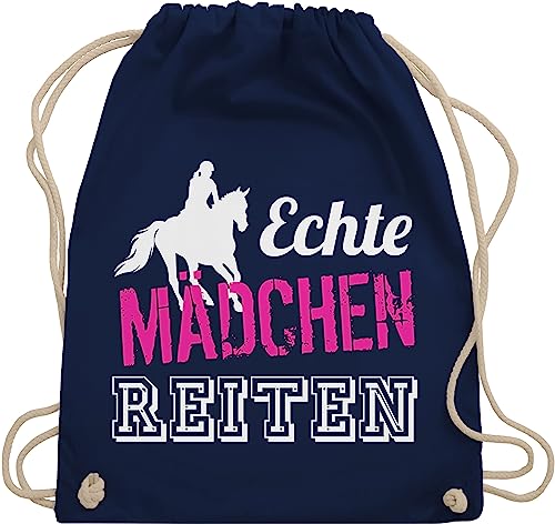 Turnbeutel Rucksack - Pferde - Taschen - Echte Mädchen reiten - Unisize - Navy Blau - pferd pferdefreunde juterucksack reitrucksack für reiter reit sprüche reiterzubehör stoffturnbeutel ridebag von Shirtracer