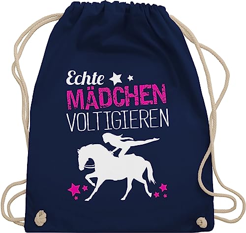 Turnbeutel Rucksack - Pferde - Taschen - Echte Mädchen voltigieren - Unisize - Navy Blau - pferdemotiv voltigien turn beutel tasche für reiter pferdesprüchen „echte turnsackerl pferdetaschen von Shirtracer