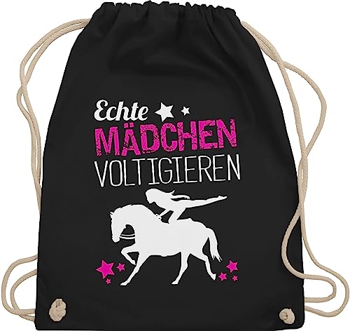 Turnbeutel Rucksack - Pferde - Taschen - Echte Mädchen voltigieren - Unisize - Schwarz - sprüche pferd horses beutel pferderucksäcke reit voltigier stoffturnbeutel reitrucksack für reiter von Shirtracer