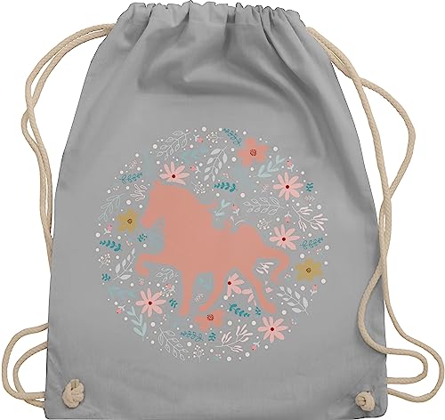 Turnbeutel Rucksack - Pferde - Taschen - Pferd mit Blumen - Unisize - Hellgrau - pferden sprüche buntes baumwolle beutel mädchen reiten geschenk reitsport sportsack stallbeutel pferdesprüchen von Shirtracer