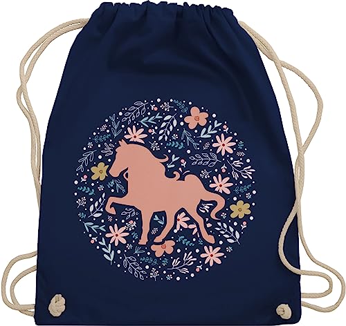 Turnbeutel Rucksack - Pferde - Taschen - Pferd mit Blumen - Unisize - Navy Blau - reit pferdefreunde beutel baumwolle reitrucksack für reiter pferdemotiv pferdeliebhaber stoffbeutel pferdetaschen von Shirtracer