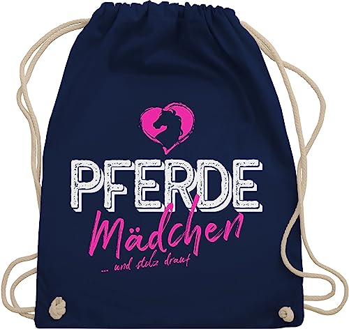 Turnbeutel Rucksack - Pferde - Taschen - Pferdemädchen und stolz drauf - Unisize - Navy Blau - reiterzubehör stalltasche pferd pferdeliebhaber pferdefan beutel geschenke für reiter mädchen von Shirtracer