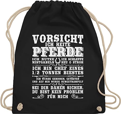 Shirtracer Turnbeutel Rucksack - Taschen - Vorsicht ich reite Pferde - Unisize - Schwarz - geschenk reiterin stalltasche pferd pferdeliebhaber reiter sprüche stoffrucksack pferdebeutel reiten beutel von Shirtracer