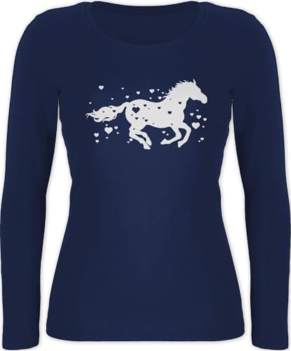 Langarmshirt Damen - Pferd mit Herzen - Pferde Horse Reiter Reiterin Pferdeliebhaber Geschenk Pferdemädchen - S - Marineblau - pferdeshirts für mädchen langarm reit klamotten reiten pferdesport von Shirtracer
