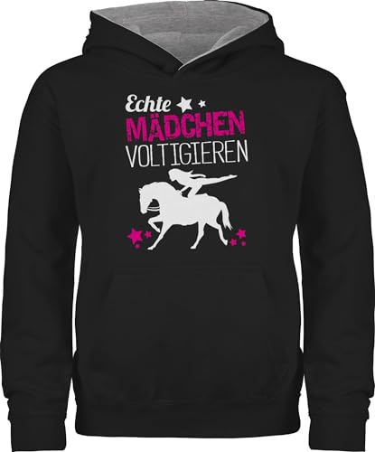 Shirtracer Pullover Kinder Hoodie Jungen - Pferd Pferde - Echte Mädchen voltigieren - 128 (7/8 Jahre) - Schwarz/Grau meliert - voltigierpullover Horse „echte Hoody pferdepullover pferden Hoddy reite von Shirtracer