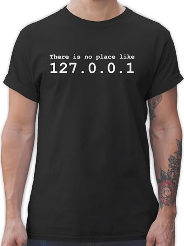 T-Shirt Herren - Programmierer Geschenke - There is no Place Like 127.0.0.1 - L - Schwarz - sprüche männer Tshirt zocker Geschenkideen Shirt mit Spruch. Spruch Geeks lustige Nerd Geschenk t für von Shirtracer