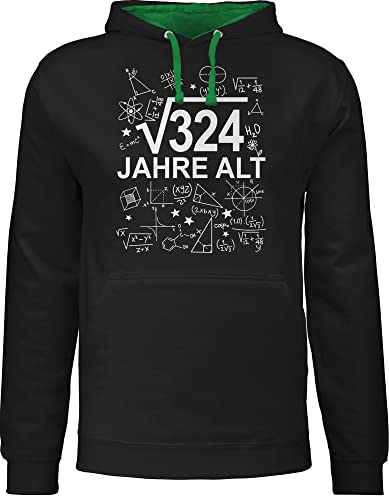 Pullover Herren Frauen Hoodie Kontrast zweifarbig - 18. Geburtstag - (Wurzel 324) Achtzehn Jahre alt weiß - M - Schwarz/Grün - 18 damen pulover zocker 324 zocken 18th gamer eighteen (18) geek von Shirtracer