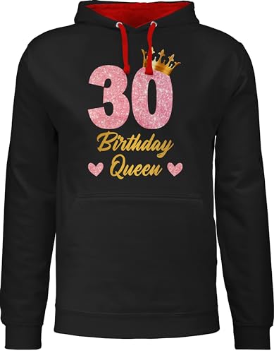 Shirtracer Pullover Herren Frauen Hoodie Kontrast zweifarbig - 30. Geburtstag - 30 Birthday Queen Geburtstags Königin Geburtstagsgeschenk 30 - XXL - Schwarz/Rot - 30th 30.Geburstag Geschenke+zum+30er von Shirtracer