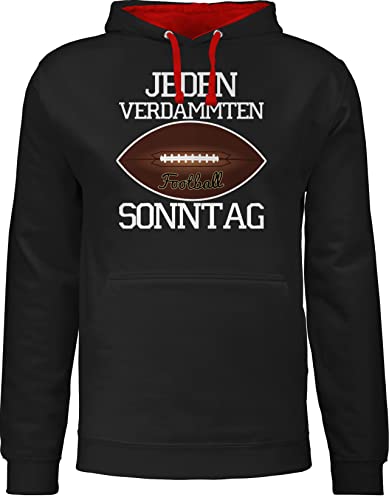 Shirtracer Pullover Herren Frauen Hoodie Kontrast zweifarbig - Deko Superbowl Party - American Football Flagge - blau - L - Schwarz/Rot - footballfans Geschenke für Fans von Shirtracer