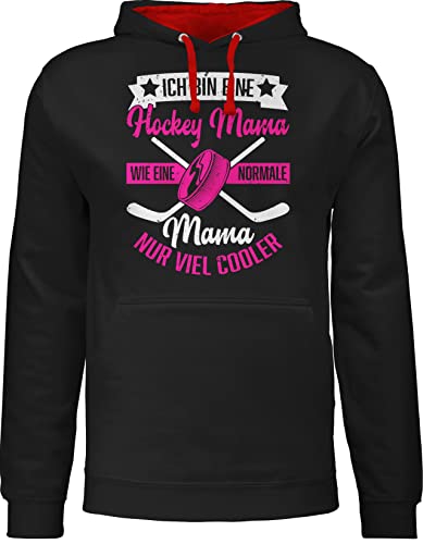 Shirtracer Pullover Herren Frauen Hoodie Kontrast zweifarbig - Damen - Ich Bin eine Hockey Mama - wie eine Normale Mama nur viel Cooler - weiß/Fuchsia - 3XL - Schwarz/Rot - Mum mom Pulli mütter Hoody von Shirtracer