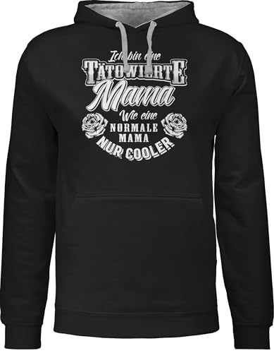 Shirtracer Pullover Herren Frauen Hoodie Kontrast zweifarbig - Damen - Ich Bin eine tätowierte Mama - Wie eine Normale Mama nur Cooler - Weiß - 3XL - Schwarz/Grau meliert - Mum Hoodies mütter Hoody von Shirtracer