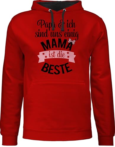 Pullover Herren Frauen Hoodie Kontrast zweifarbig - Damen - Mama ist die Beste - M - Rot/Schwarz - Mum Best mom Pulli mütter mittertag Muttertag Papa und ich muttertagsgeschenke Eltern sprüche von Shirtracer