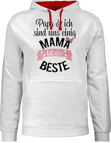 Shirtracer Pullover Herren Frauen Hoodie Kontrast zweifarbig - Damen - Mama ist die Beste - XXL - Grau meliert/Rot - Mum Best mom Pulli mütter mittertag Muttertag Papa und ich muttertagsgeschenke von Shirtracer