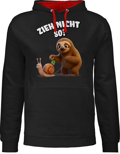 Shirtracer Pullover Herren Frauen Hoodie Kontrast zweifarbig - Damen - Zieh Nicht so Faultier mit Schnecke I Lustiges Geschenk mit witzigen Sprüchen - L - Schwarz/Rot - EIN Drauf Sloth Motiv von Shirtracer