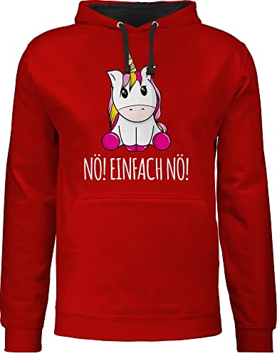 Shirtracer Pullover Herren Frauen Hoodie Kontrast zweifarbig - Einhörner - Damen - Nö Einfach Nö Einhorn - XXL - Rot/Schwarz - einhornpulli einhörnern no Pulli Kapuzenpullover mit Spruch Unicorns nö! von Shirtracer