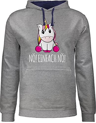 Pullover Herren Frauen Hoodie Kontrast zweifarbig - Einhörner - Damen - Nö Einfach Nö Einhorn - XL - Grau meliert/Navy Blau - pulli mit kapuze hoody kapuzen männer kapuzenpullover einhornpulli von Shirtracer