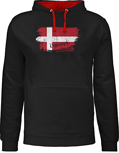 Shirtracer Pullover Herren Frauen Hoodie Kontrast zweifarbig - Fußball EM WM - Dänemark Vintage - 5XL - Schwarz/Rot - Fussball Flagge Damen Fanartikel Europameisterschaft 2024 fu Ball em24 Denmark von Shirtracer