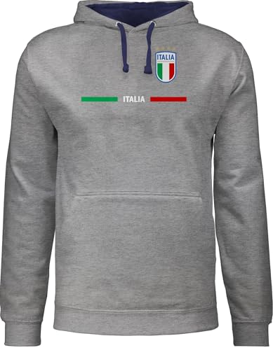 Shirtracer Pullover Herren Frauen Hoodie Kontrast zweifarbig - Fußball EM WM - Italien Trikot Wappen | Italia mit Stolz | Italienisches Fan-Motiv - 4XL - Grau meliert/Navy Blau - Soccer Hoodies von Shirtracer