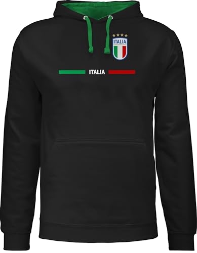 Pullover Herren Frauen Hoodie Kontrast zweifarbig - Fußball EM WM - Italien Trikot Wappen | Italia mit Stolz | Italienisches Fan-Motiv - L - Schwarz/Grün - soccer hoodies europameisterschaft italy von Shirtracer