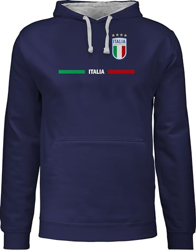 Pullover Herren Frauen Hoodie Kontrast zweifarbig - Fußball EM WM - Italien Trikot Wappen | Italia mit Stolz | Italienisches Fan-Motiv - M - Navy Blau/Grau meliert - Soccer Hoodies von Shirtracer