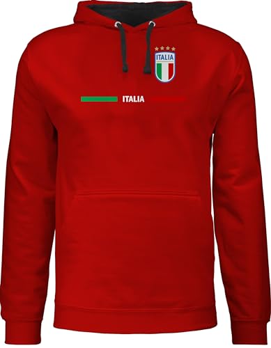 Pullover Herren Frauen Hoodie Kontrast zweifarbig - Fußball EM WM - Italien Trikot Wappen | Italia mit Stolz | Italienisches Fan-Motiv - M - Rot/Schwarz - soccer hoodies europameisterschaft italy von Shirtracer