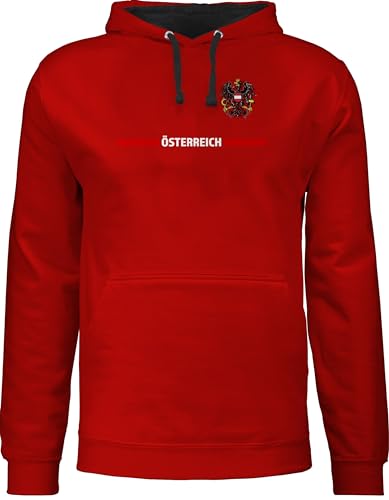 Pullover Herren Frauen Hoodie Kontrast zweifarbig - Fußball EM WM - Österreich Trikot Wappen | Österreicher mit Stolz | Österreichisches Fan-Motiv - M - Rot/Schwarz - 2024 fußball-fanartikel von Shirtracer
