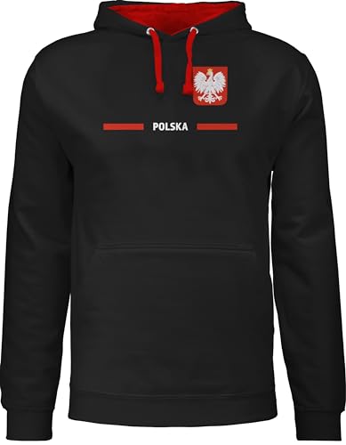 Pullover Herren Frauen Hoodie Kontrast zweifarbig - Fußball EM WM - Polen Trikot Wappen | Polska mit Stolz | Polnisches Fan-Motiv - XL - Schwarz/Rot - soccer hoodies europameisterschaft polnisch von Shirtracer