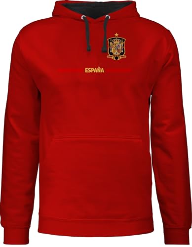 Pullover Herren Frauen Hoodie Kontrast zweifarbig - Fußball EM WM - Spanisches Trikot Wappen | España mit Stolz | Spanien Fan-Motiv - M - Rot/Schwarz - soccer hoodies europameisterschaft spain von Shirtracer