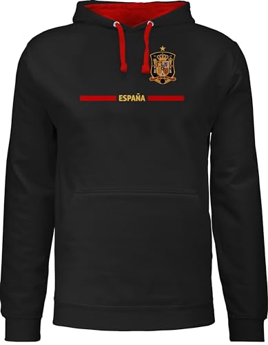 Pullover Herren Frauen Hoodie Kontrast zweifarbig - Fußball EM WM - Spanisches Trikot Wappen | España mit Stolz | Spanien Fan-Motiv - XXL - Schwarz/Rot - soccer hoodies europameisterschaft spain von Shirtracer