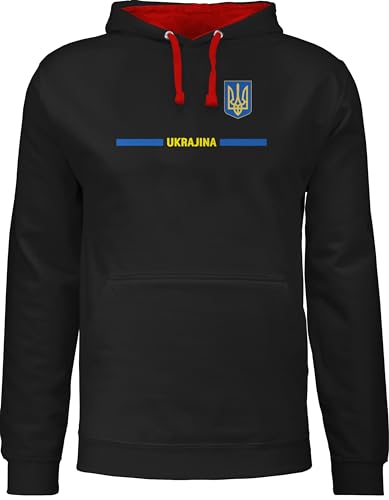 Shirtracer Pullover Herren Frauen Hoodie Kontrast zweifarbig - Fußball EM WM - Ukraine Trikot Wappen | Україна mit Stolz | Ukrainisches Fan-Motiv - XXL - Schwarz/Rot - Soccer Hoodies von Shirtracer