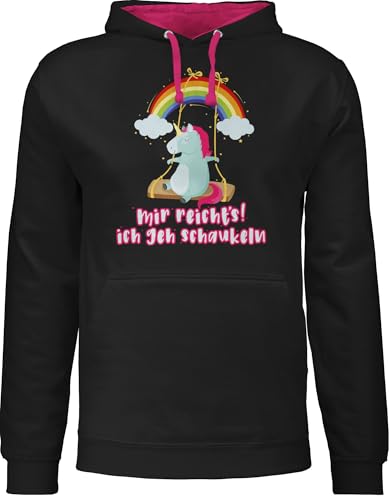 Shirtracer Pullover Herren Frauen Hoodie Kontrast zweifarbig - Geschenk - Mir reichts ich GEH schaukeln - Einhorn Sprüche Unicorn Spruch Lustig - L - Schwarz/Fuchsia - einhornpullover einhörner von Shirtracer